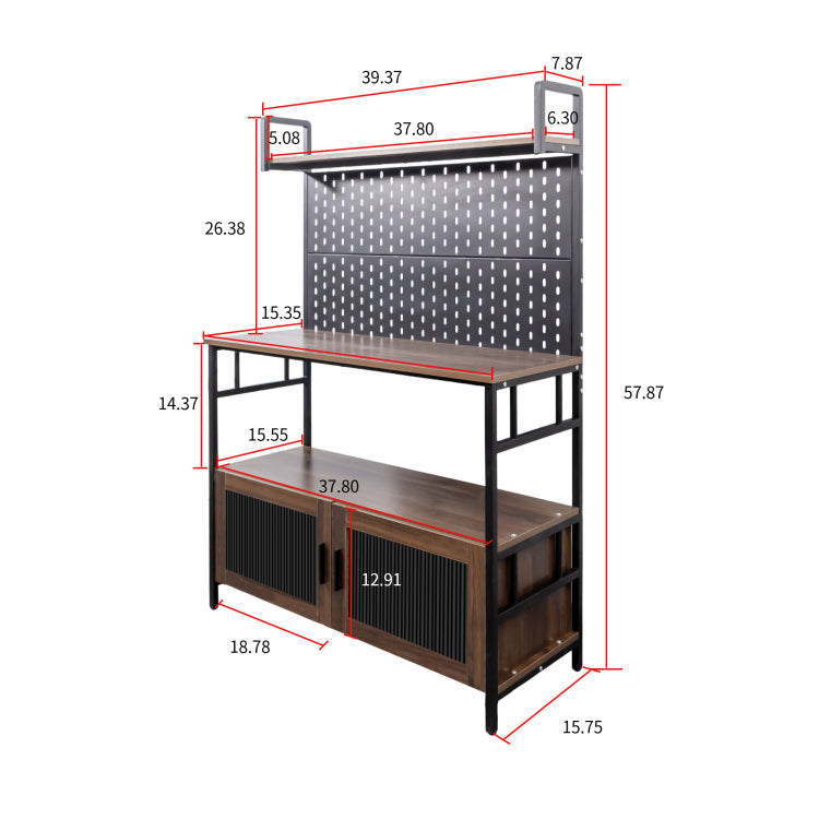 Kitchen Bakers Rack With Door, Microwave Oven Stand, Utility Storage Shelf, Durable Kitchen Organizer For Small Spaces