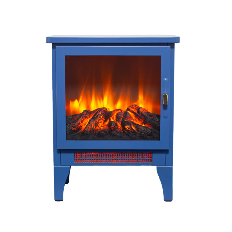 18 Inch Freestanding Electric Fireplace Stove Heater With 3D Flame Effect,Classic Blue