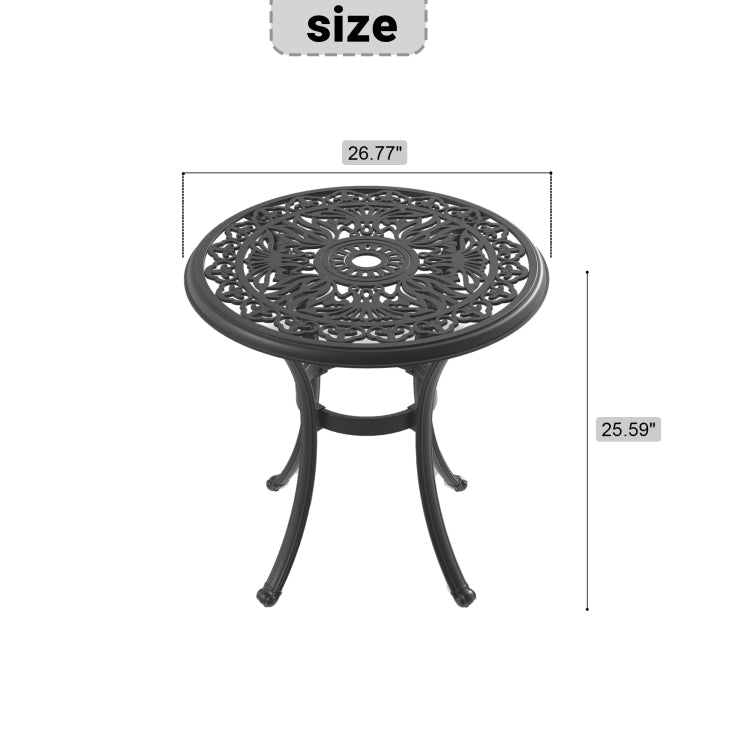 26.77 Inch Cast Aluminum Patio Dining Table With Black Frame And Umbrella Hole