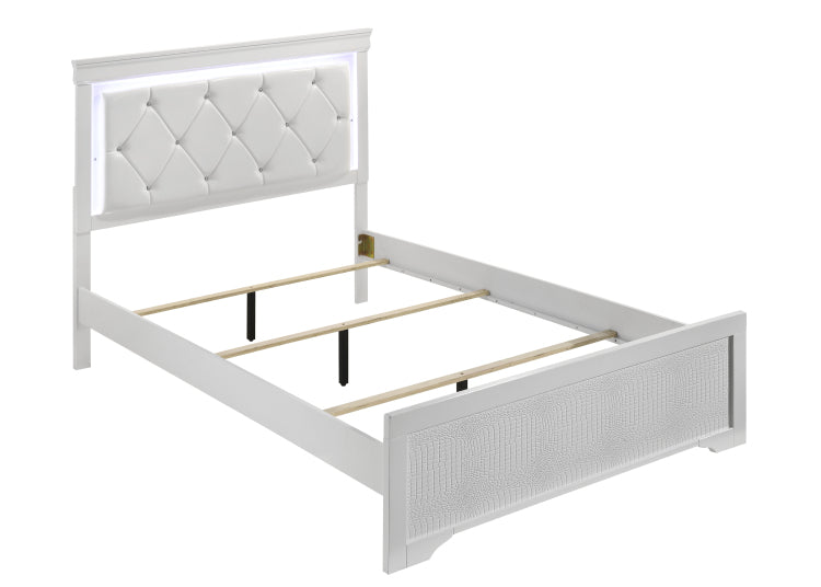 Blaze Upholstered Modern Style Full Bed Made With Led Headboard & Wood In White Nj Inventory