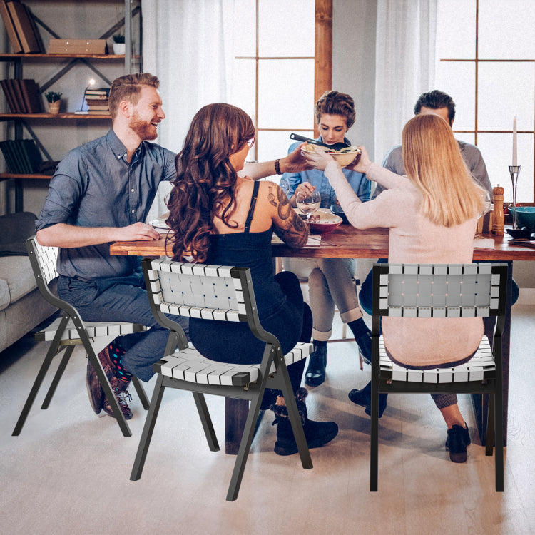 Wood Folding Chairs, Foldable Chairs Wooden Indoor Stackable Dining Chairs For Kitchen & Dining Room Chair Woven Seat & Webbing Back, Dining Chair Set Of 2
