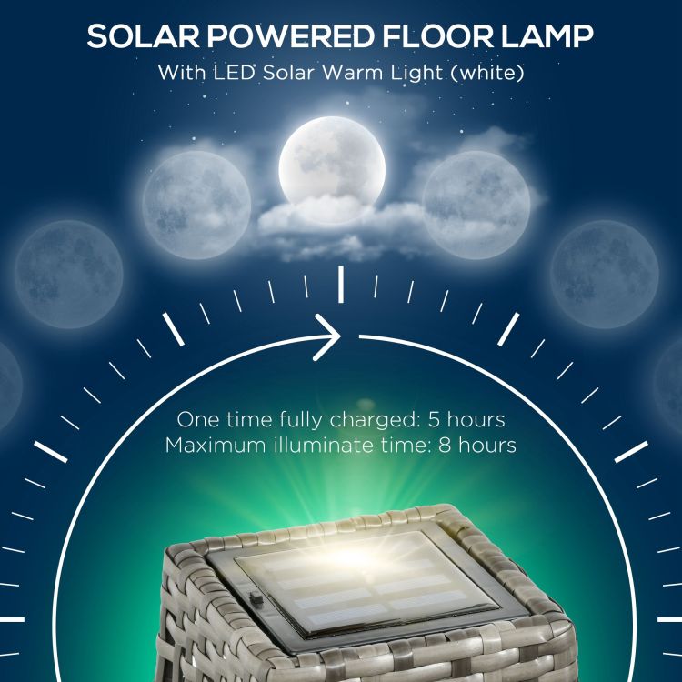 Outsunny Solar Floor Lamp, Outdoor Garden Lantern Pathway Light & Decorative Driveway Lighting With Auto On Off Led Lights For Porch, Yard, Lawn, Courtyard, Deck, Gray