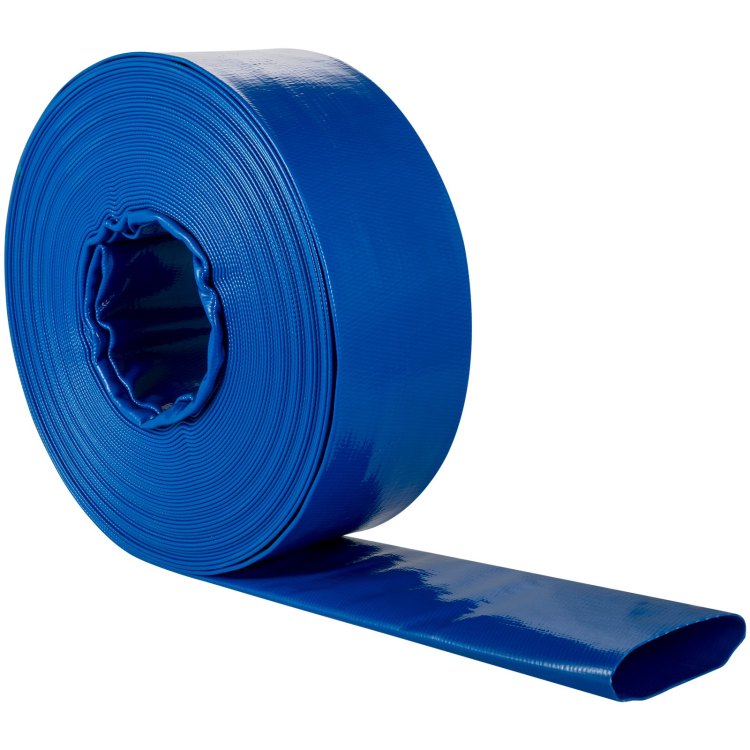 Discharge Hose, 2" X 105', Pvc Fabric Lay Flat Hose, Heavy Duty Backwash Drain Hose With Clamps, Weather Proof & Burst Proof, Ideal For Swimming Pool & Water Transfer, Blue