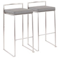 Contemporary Stackable Barstool In Stainless Steel With Grey Faux Leather Cushion Set Of 2