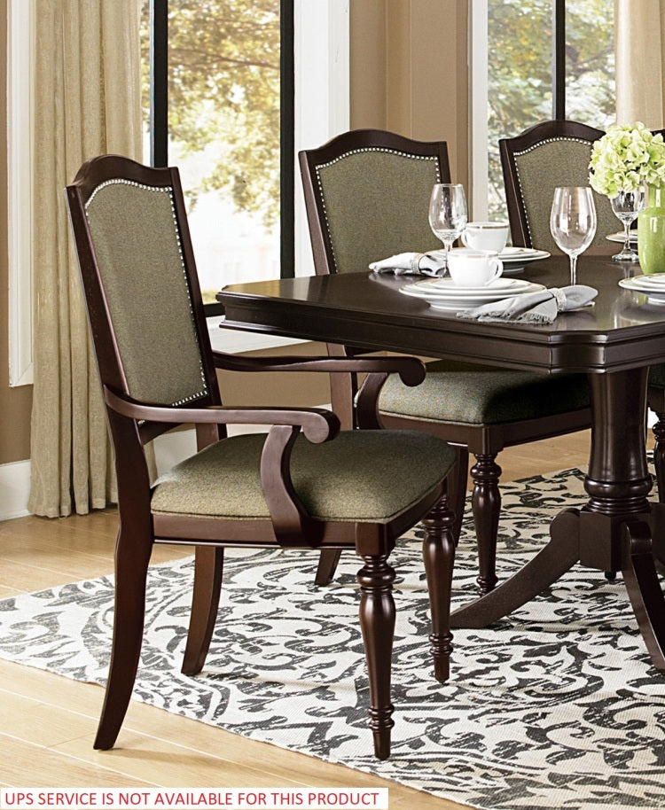 Dark Cherry Finish Armchairs Set Of 2 Upholstered Seat And Back Nailhead Trim Wooden Furniture Armrest Chairs Set