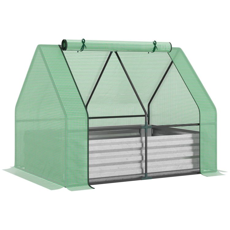 Outsunny Galvanized Raised Garden Bed With Mini Greenhouse Cover, Outdoor Metal Planter Box With 2 Roll Up Windows For Growing Flowers, Fruits, Vegetables, And Herbs, 50" X 37.5" X 36.25", Green
