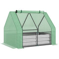 Outsunny Galvanized Raised Garden Bed With Mini Greenhouse Cover, Outdoor Metal Planter Box With 2 Roll Up Windows For Growing Flowers, Fruits, Vegetables, And Herbs, 50" X 37.5" X 36.25", Green