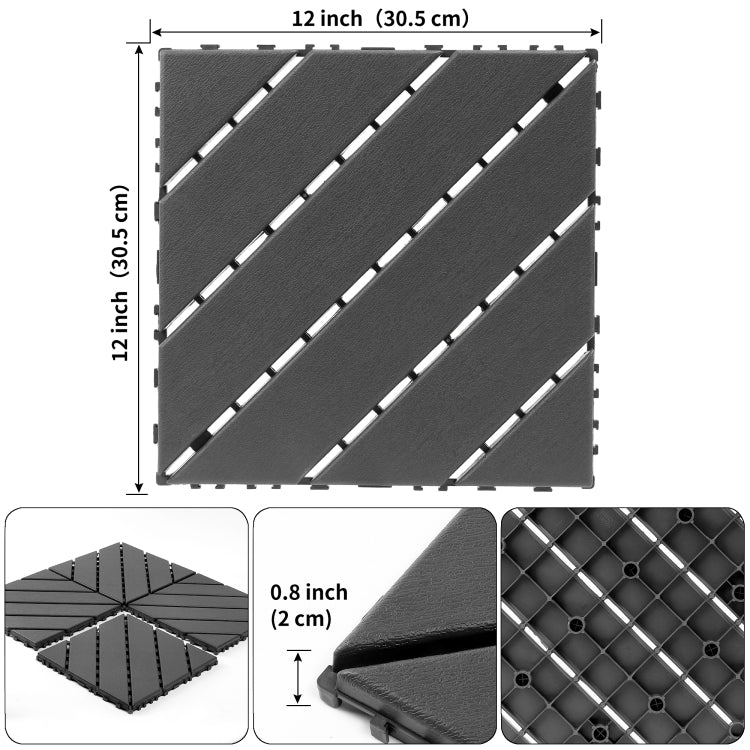 Plastic Interlocking Decking Tiles, 44 Packs Of Terrace Decking Tiles, 12 Inches X 12 Inches Waterproof For All Weather Use, Backyard Pool Decking Tiles, Dark Gray