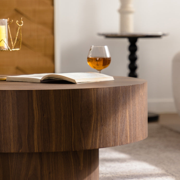 Round Wood 30.51 Inch Coffee Table For Living Room Table Walnut Suitable For Bedroom, Living Room, Office