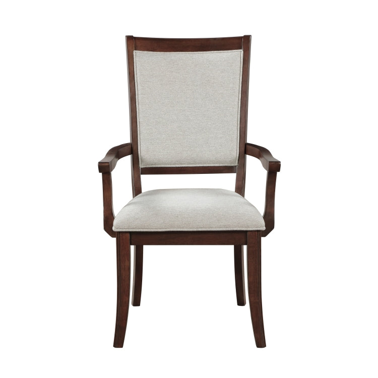 Traditional Dining Armchairs Set Of 2Pc, Cherry Finish Wooden Beige Upholstered Seat Formal Chairs Dinng Room Furniture