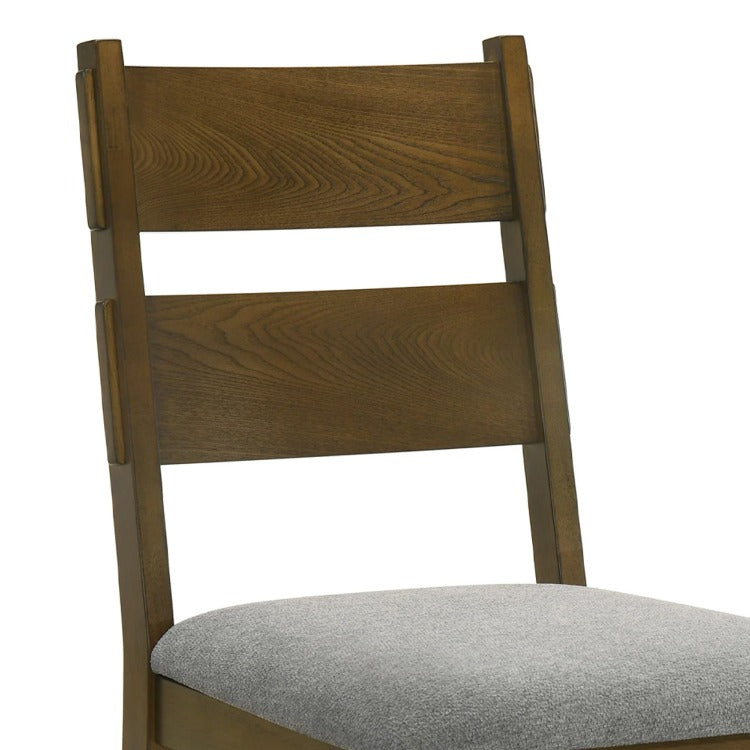 Lyoi Dining Chair Set Of 2, Gray Padded Fabric Seat, Brown Wood Legs