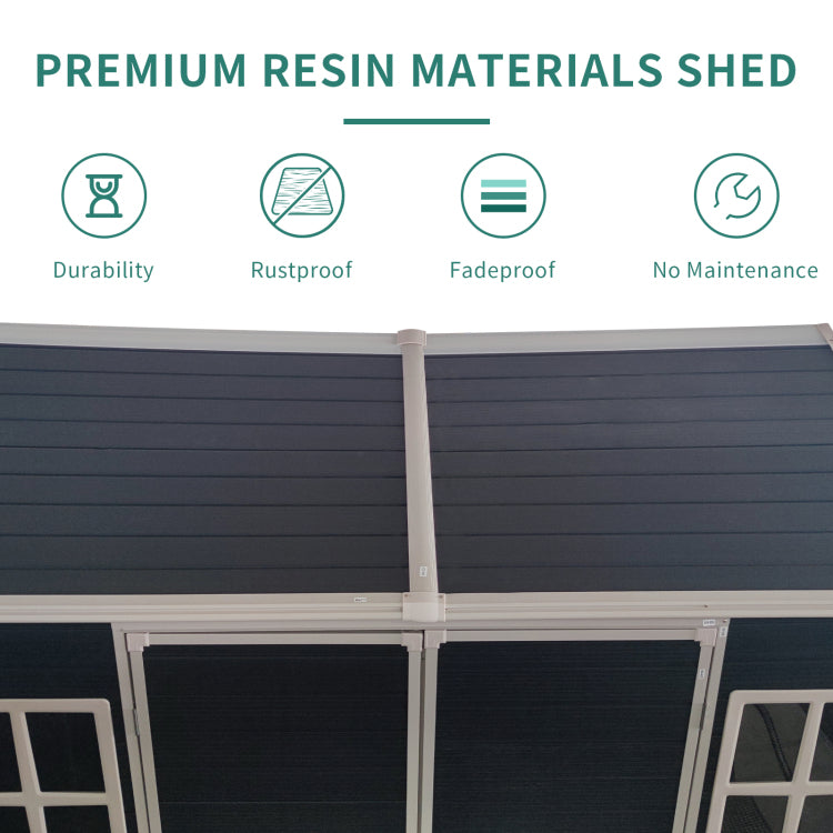 8X4Ft Outdoor Resin Garden Shed With Floor And 2 Windows, Plastic Patio Outdoor Storage Shed With Lockable Door For Garden Tools, Bicycles, Trash Cans, Black