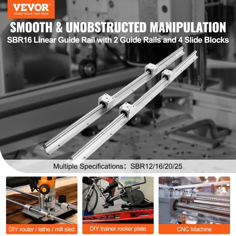 Linear Guide Rail Set, Sbr16 2000Mm, 2 Pcs 78.7 In 2000 Mm Sbr16 Guide Rails And 4 Pcs Sbr16Uu Slide Blocks, Linear Rails And Bearings Kit For Automated Machines Diy Project Cnc Router Machines