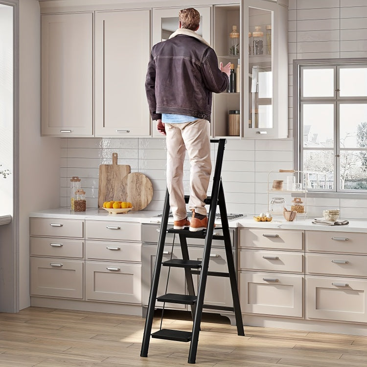 5 Step Ladder Folding Step Stool, 5 Step Ladder With Anti Slip Wide Pedals, Lightweight And Easy To Carry Handle Folding Ladder, Multi Purpose Steel Ladder, Suitable For Home And Office Use