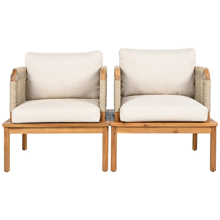 Outdoor Acacia Wood And Rope Club Chair With Cushions Set Of 2 Mp2
