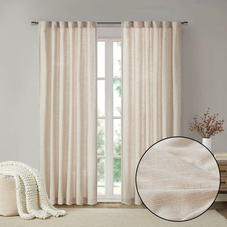 Faux Linen Rod Pocket And Back Tab Fleece Lined Curtain Panel Only 1 Pc Panel