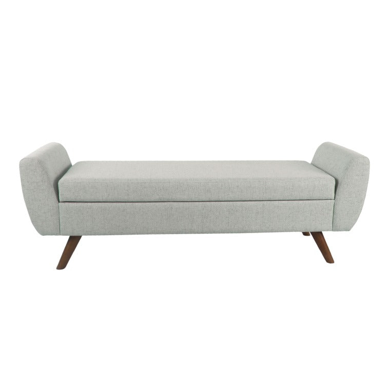 Rae Storage Bench Ottoman With Arms, Light Gray Woven Fabric, 60 Inch