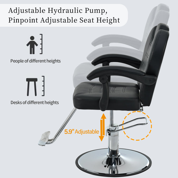 Classic Reclining Barber Chair Salon Chair For Hair Stylist With Heavy Duty Hydraulic Pump, 360 Rotation, Tattoo Chair Shampoo Beauty Salon Equipment, Max Load Weight 330 Lbs, Black