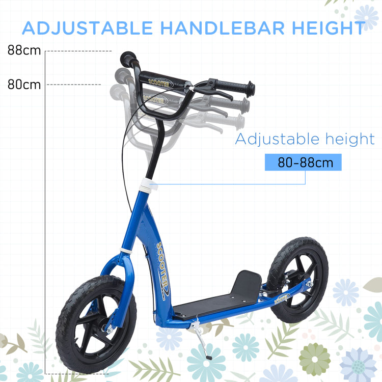 Homcom Kick Scooter For Kids 5 12 Years Old, Big Wheel Kids Scooter With Adjustable Height Handlebar, Non Slip Footplate, Rear Brake, Blue