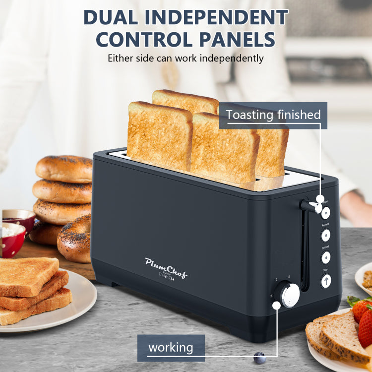 4 Slice Toaster, Extra Wide Long Slot Toaster With Warming Rack, 6 Browning Settings, Bagel Defrost Reheat Functions, Removable Crumb Tray, Stainless Steel Housing 1500W, Matte Blue