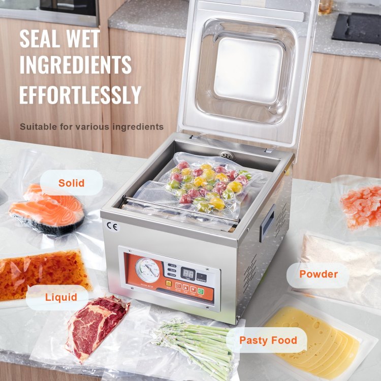 Chamber Vacuum Sealer, Dz 260A 6.5 M H Pump Rate, Excellent Sealing Effect With Automatic Control, 110V Kitchen Packaging Machine For Fresh Meats, Fruit Saver, Home, Commercial Using