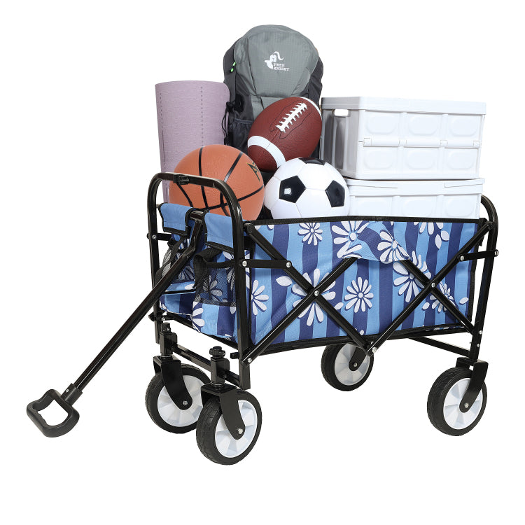 Minimeetall Colorful Collapsible Foldable Wagon Cart With Strapping System, Beach Wagon ,Utility Wagon Grocery Cart Camping Shopping Sports Gardeing Fishing Supports 225Lbs,Blue Vertical
