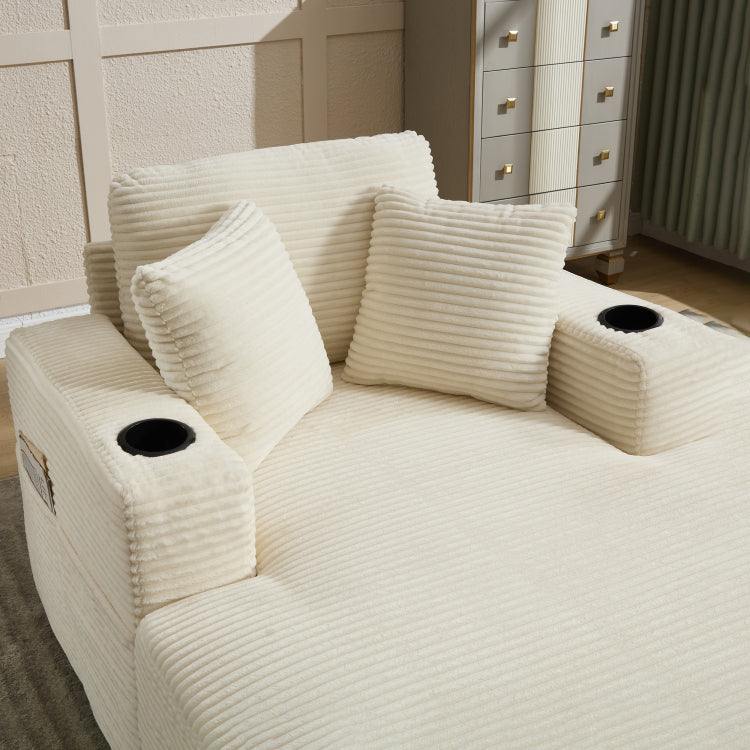 Corduroy Upholstered Chaise Lounge Sofa,Magazine Bag,Detachable Cushions Deep Seat For Living Room Office,3 Colour