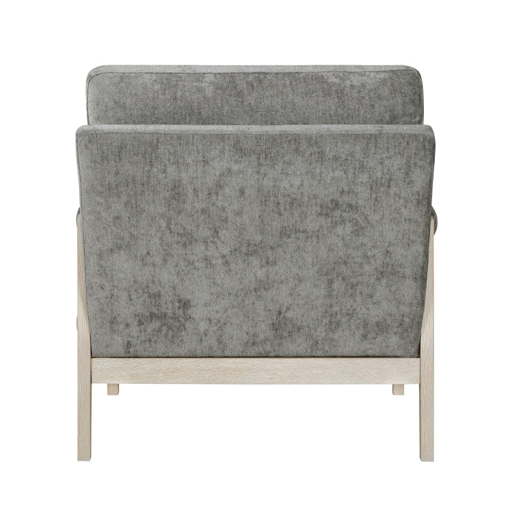 Modern Home Accent Chair Cushion Seat Back Chenille Fabric Upholstery Brownish Gray Solid Wood Furniture 1Pc