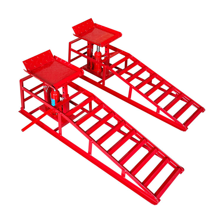 Hydraulic Car Ramps, 2 Pack Car Ramp High Lift, 11000Lbs Automotive Truck Cars Service Ramps, Low Profile Oil Change Ramps With Support Jack For Car Truck Trailer Garage Repair Red