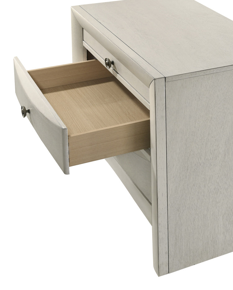 1Pc Contemporary Neutral White Finish Curved Drawer Fronts Storage Drawers Nightstand Wooden
