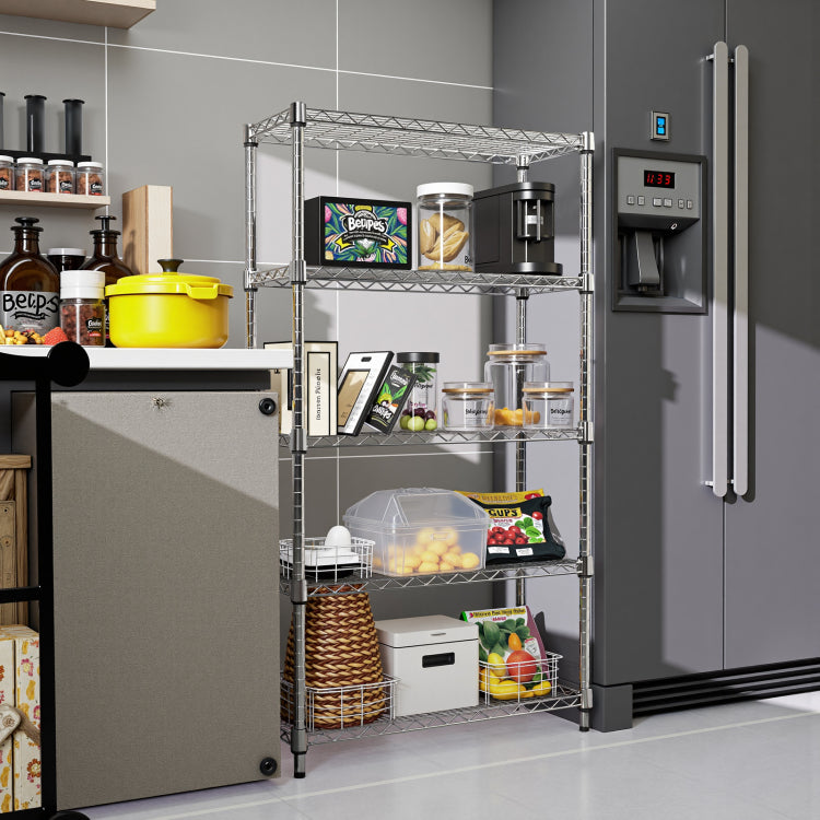 1250 Lbs Steel Heavy Duty 5 Tier Utility Shelving Unit Steel Organizer Wire Rack For Home,Kitchen,Office,Chrome 13.7" D X 23.6" W X 62.4" H