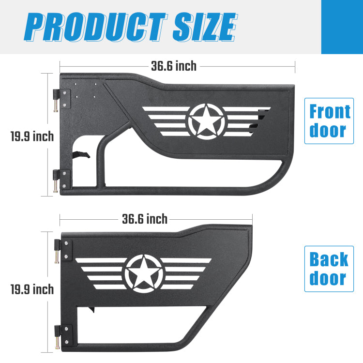 Off Road Steel Tubular Door With Side View Mirror For 2007 2018 Jeep Wrangler Jk 4 Door