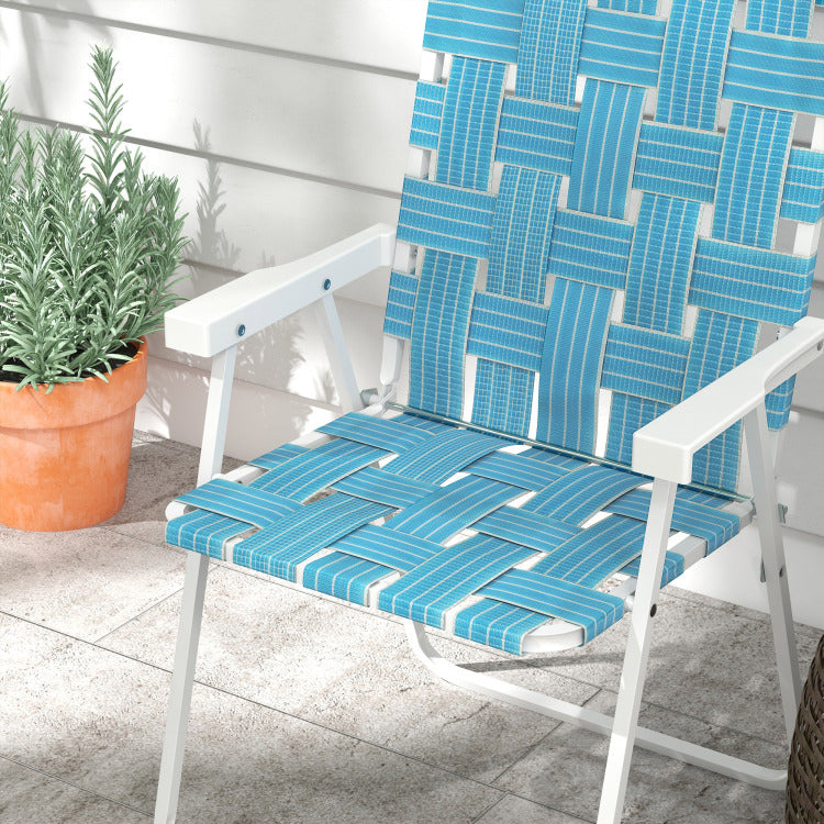 Outsunny Set Of 2 Patio Folding Chairs, Classic Outdoor Camping Chairs, Portable Lawn Chairs For Camping, Garden, Pool, Beach, Backyard W Armrests, Blue