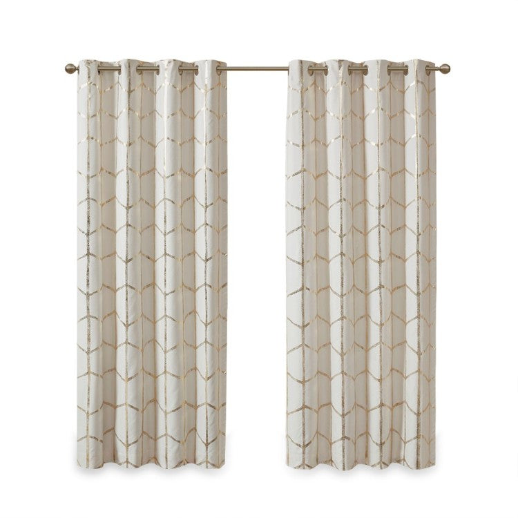 Total Blackout Metallic Print Grommet Top Curtain Panel Only 1 Pc Panel
