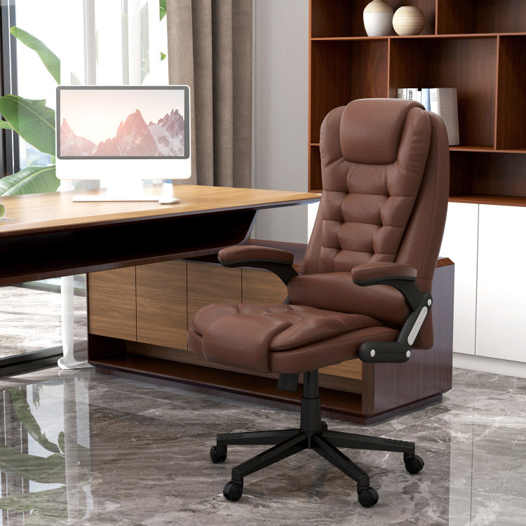 Homcom High Back Vibration Massage Office Chair With 6 Vibration Points, Heated Reclining Pu Leather Computer Chair With Armrest And Remote, Brown