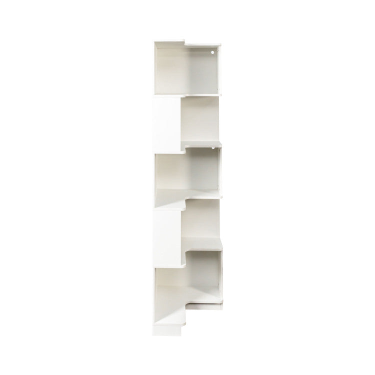 Corner Book Shelf 5 Tier Corner Bookshelf Bookcase With Baffle, Freestanding L Shaped Display Shelf Stand With Led Lights For Home Office, Living Room, Bedroom, Kitchen