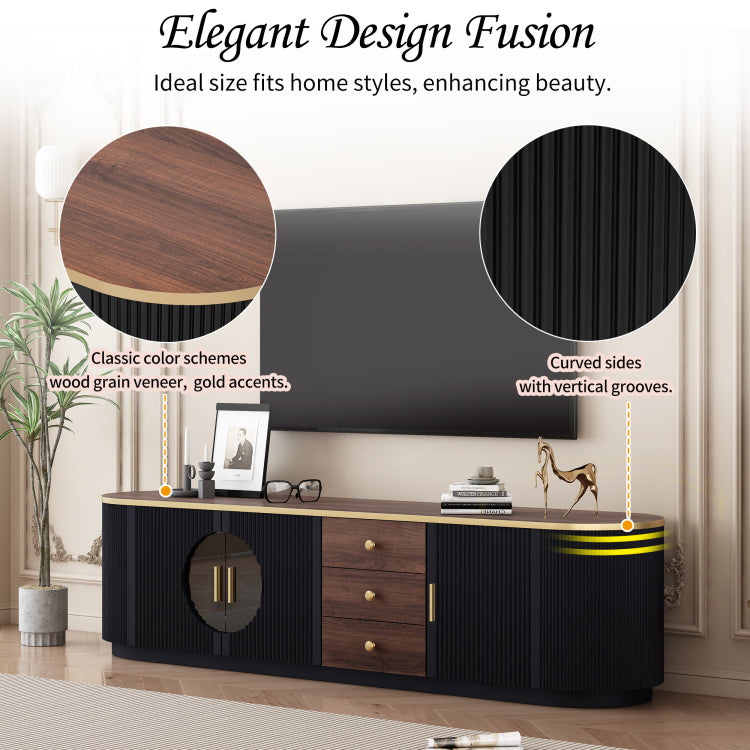 70.8'' Modern Minimalist Tv Stand For Tvs Up To 80 Inches, Entertainment Center With 3 Drawers And 1 Shelf, Metal Handles And 2 Cabinets For Living Room
