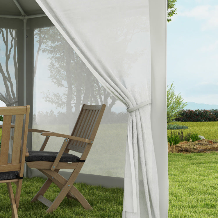 Outsunny 13' X 11' Outdoor Party Tent, Hexagon Sun Shade Shelter Canopy With Protective Mesh Screen Sidewalls, Ropes & Stakes, Cream White