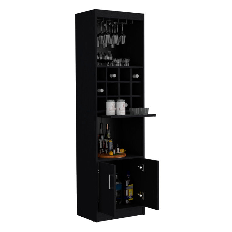 Kevil 71 Inch Tall Bar Cabinet 5 Tier Modern Bar Cabinet With Glass Holder Stemware Rack, Wine Cabinet, Liquor Cabinet, 12 Bottle Cubbies, 5 Shelves, And Pull Out Tray