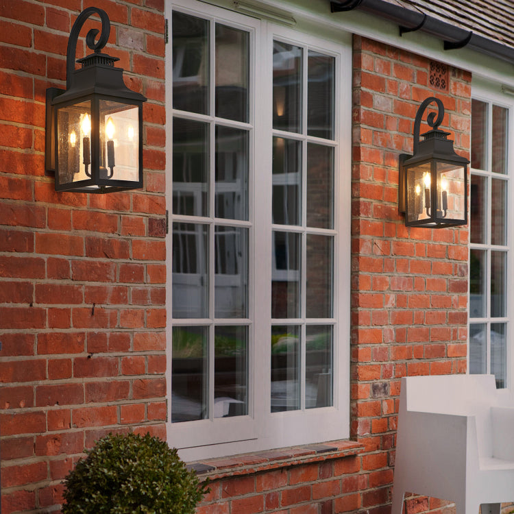 23" H 1 Pack Outdoor Wall Lantern Light Vintage Black Metal Sconce With Clear Seeded Glass For Porch, Patio, And Garden Bulb Not Included