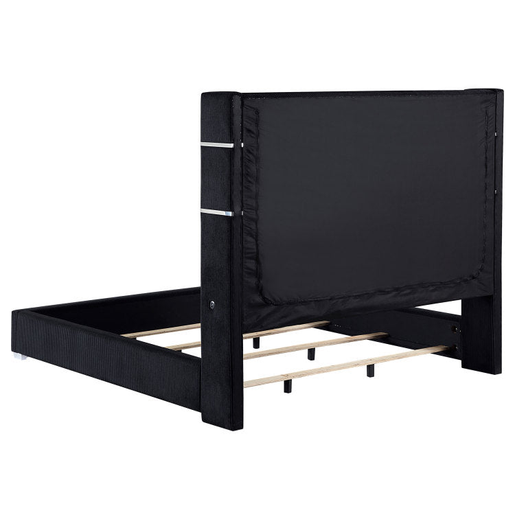 Judah Black Upholstered Eastern King Flame Visualizer Bed