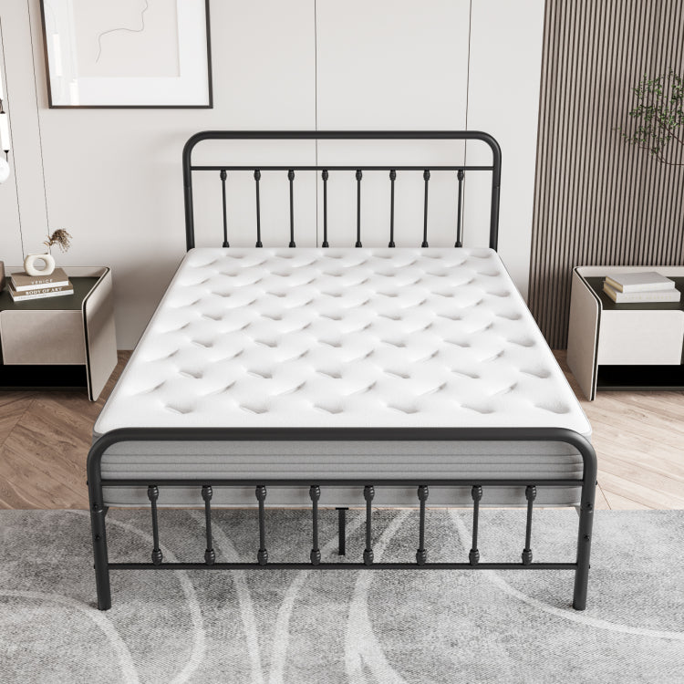 Metal Platform Bed Frame, Victorian Style Headboard Footboard Under Bed Storage No Box Spring Needed Full Size Black
