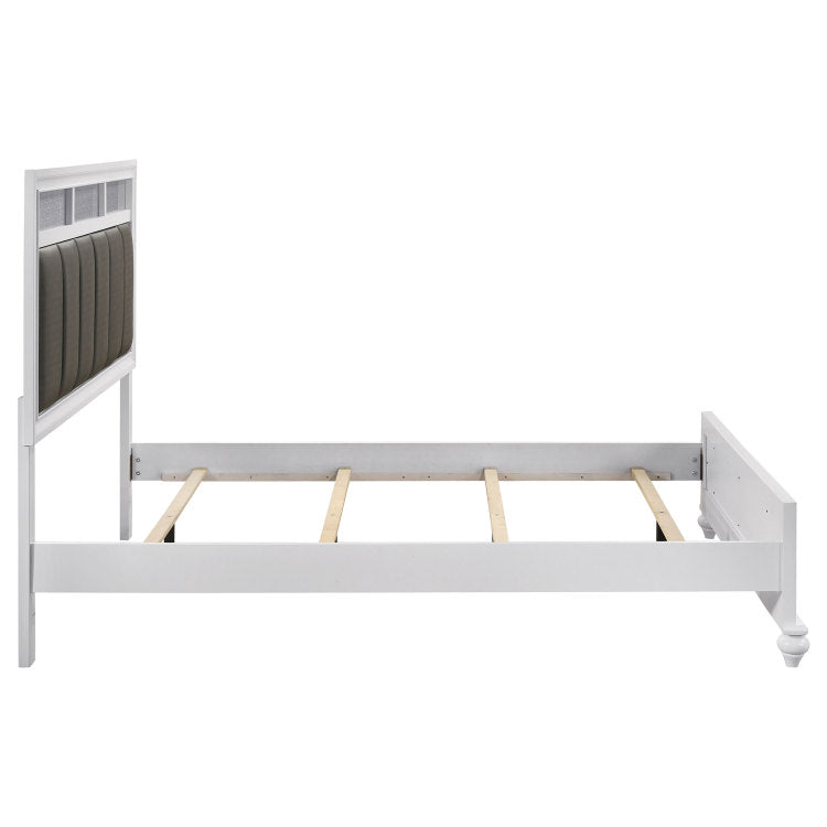Talia White And Grey Upholstered Queen Panel Bed