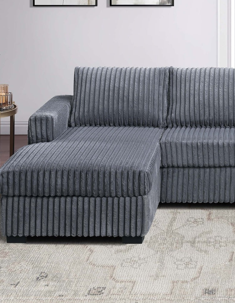 Dark Gray Finish 3Pc U Shaped Sectional Set Cushion Back Armless Chairs Right Arm And Left Arm Chaise Primary Living Room Comfortable For 4 People