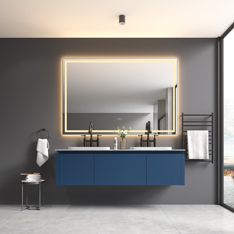 84 X 48 Inch Led Bathroom Mirror With Front And Backlight, Wall Mounted Vanity Mirror With Aluminum Frame, Anti Fog, Memory, 3 Colors, Stepless Dimmable