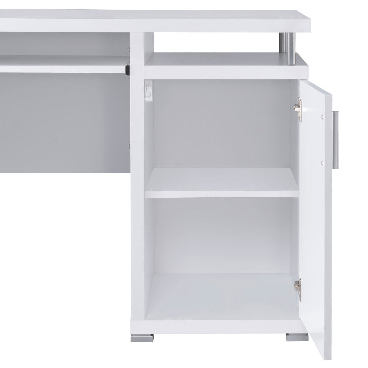 Rochelle White Computer Desk With 2 Drawers And Cabinet