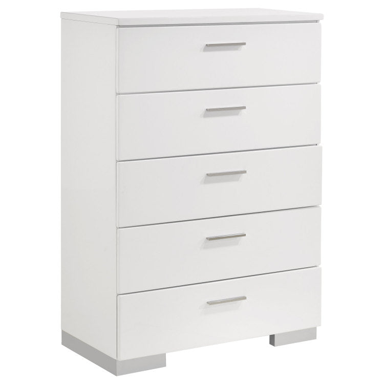 Dulcey White High Gloss 5 Drawer Bedroom Chest