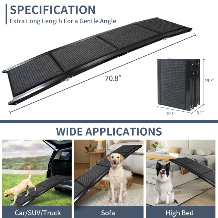 Dog Ramp For Car, 63" Long & 17" Wide Folding Portable Pet Stair Ramp With Non Slip Rug Surface, Extra Wide Dog Steps For Medium & Large Dogs Up To 250Lbs Enter A Car, Suv & Truck