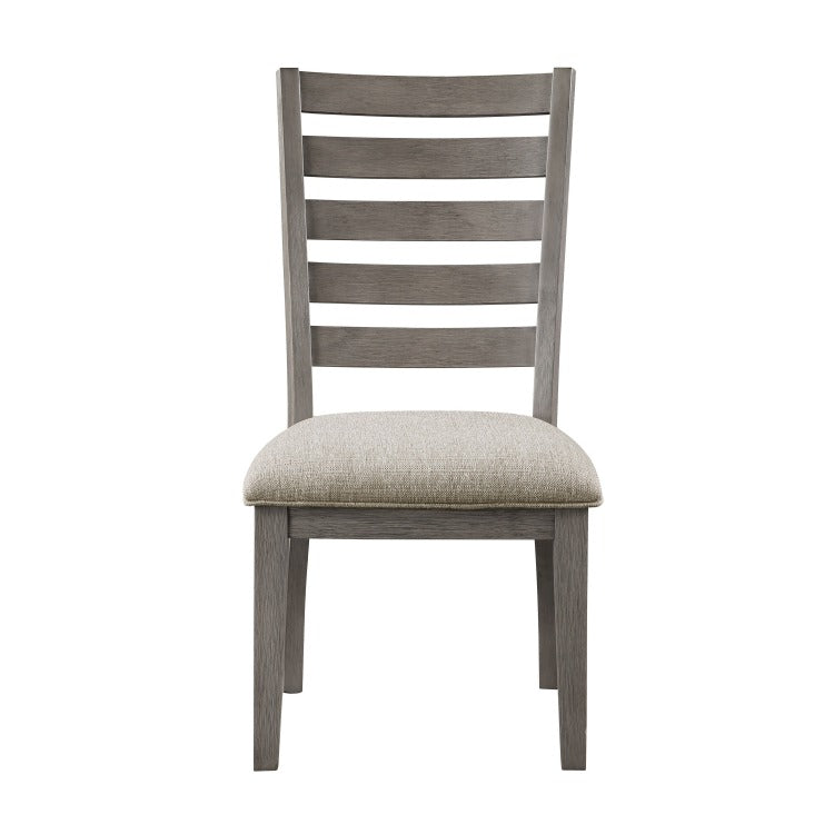 Trea 23 Inch Side Dining Chairs Set Of 2, Ladder Back, Gray, Beige Cushioned Seat