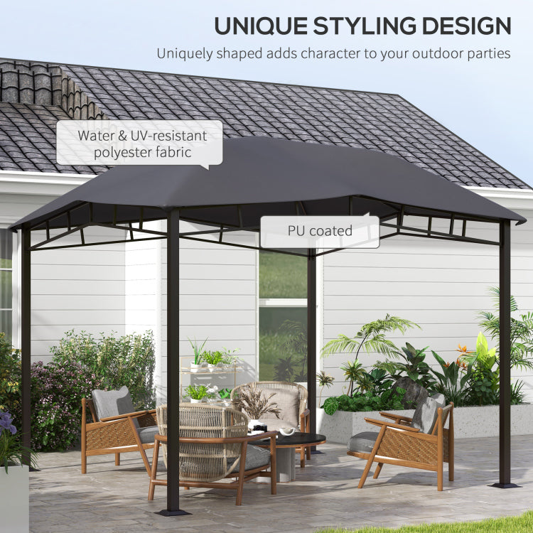 Outsunny 10' X 10' Soft Top Patio Gazebo Outdoor Canopy With Unique Geometric Design Roof, All Weather Steel Frame, Gray